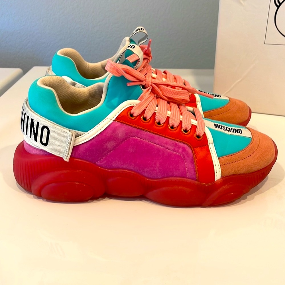 Moschino “Teddy” Mixed Media Low Top Sneakers - Picture 5 of 12